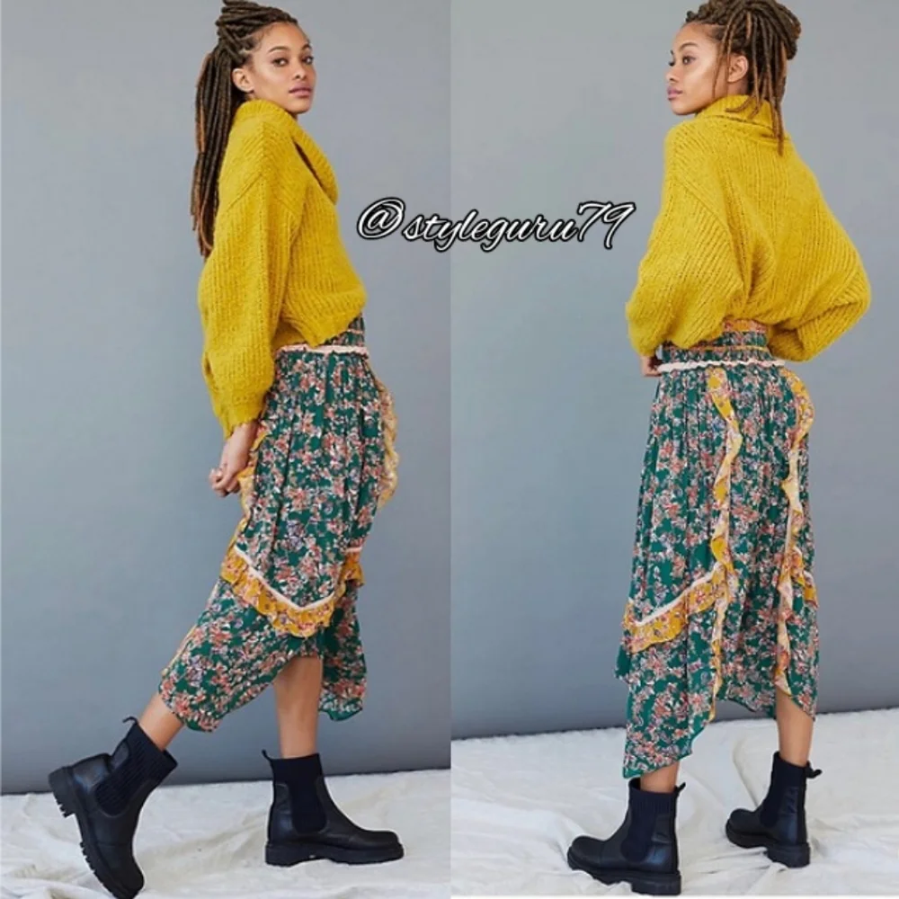 NWT, Anthropologie, Jenna Ruffled Floral Print Maxi Skirt